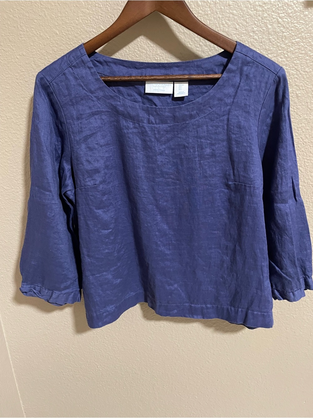 Martha Stewart Indigo Scoop Neck Linen Blouse